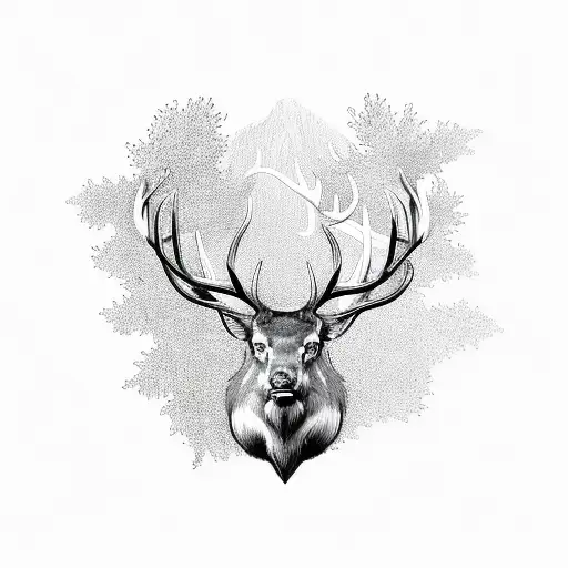 Fantasy Stag With Antlers Turning In To A Forest