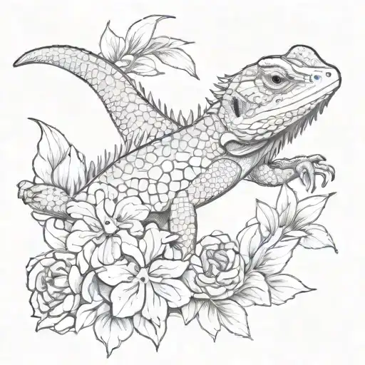 Bearded Dragon In Flowers Intertwined