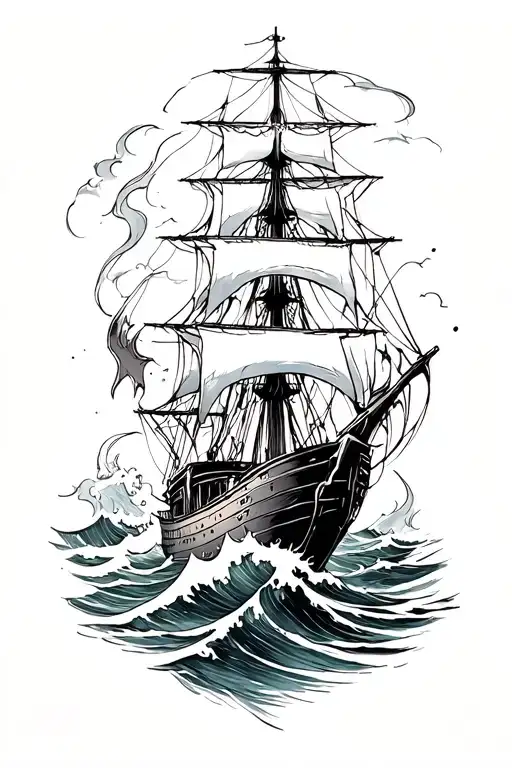 Midevil Ship Ocean Waves