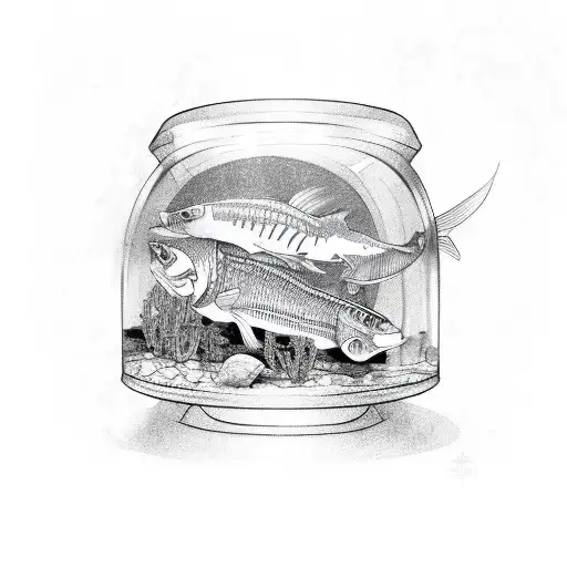 Skeleton Of A Fish Inside A Fish Tank