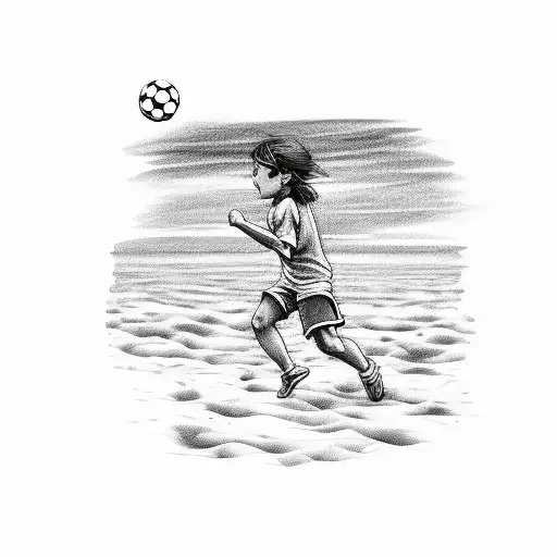 A Sketch Of Children Playing Soccer On The Beach