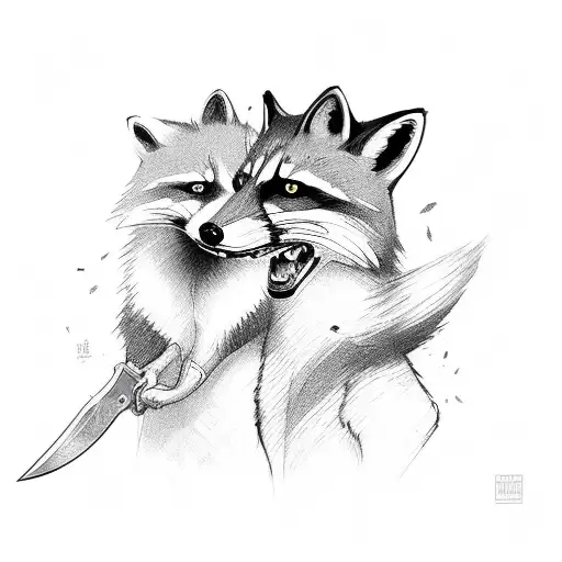 Fox And A Racoon With Knives