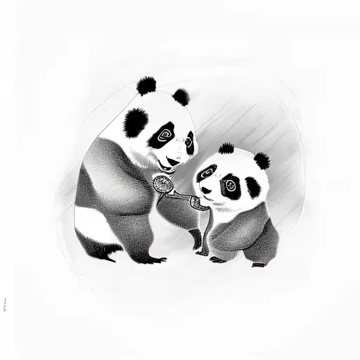 Baby And Mom Panda With Heart Shspe Balloon