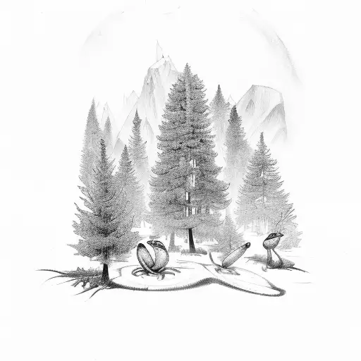 A Forest Scene With Various Herbs And Woodland Creatures Like Frogs And Snails