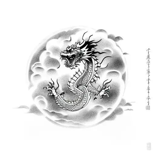 Chinese Dragon Flying Through A Stormy Sky