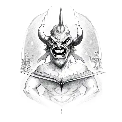 Side Of Devil With Evil Smile Handing A Scroll