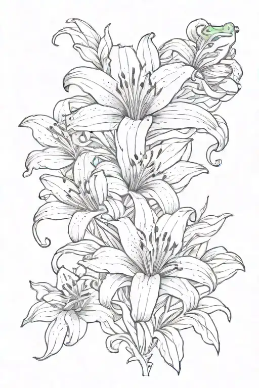 Pink Lily Flowers And Vines With A Frog