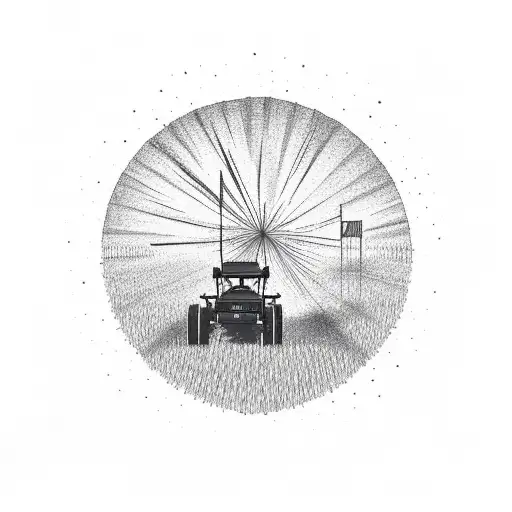 A Cornfield At Sunset With A Silhouette Of A Tractor In The Distance