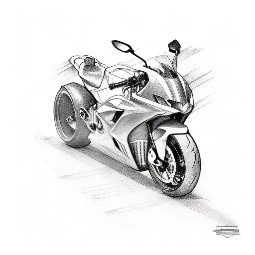 A Sketch-style Tattoo Of A Motorcycle Speeding Through A Horse Racing Track