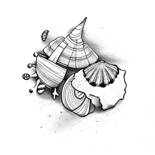 A Minimalist Tattoo Of A Beach With Seashells
