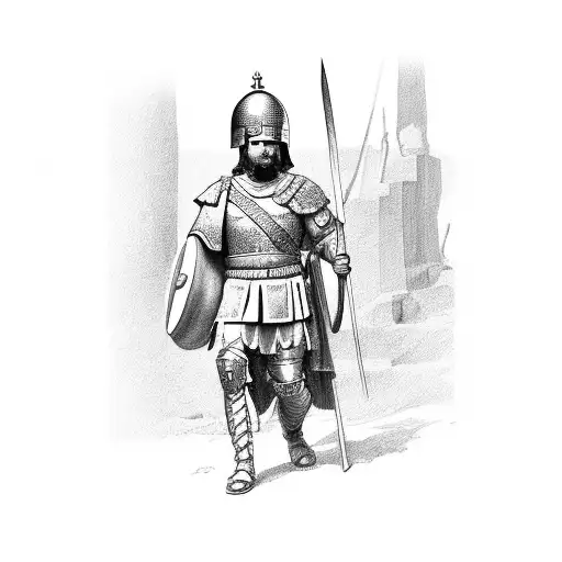 Roman Soldier Walking Down A Road