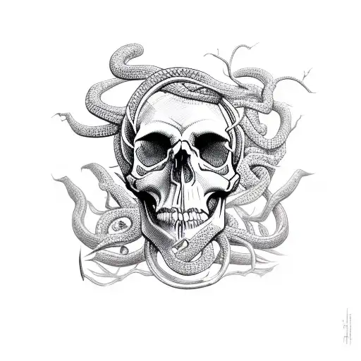 Skull With Snake And Vines