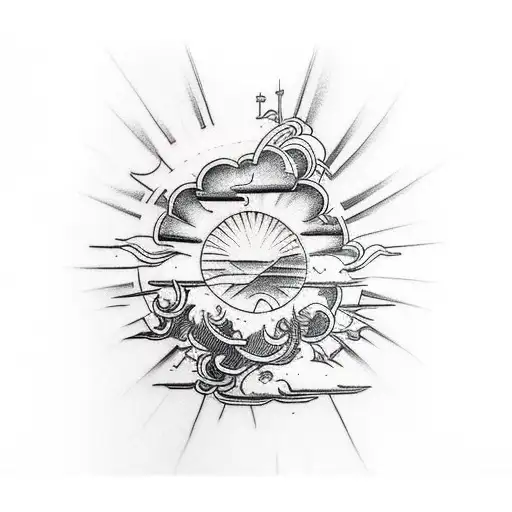 Forearm Male Tatto Long Live My Pops With Clouds And Sun Rays