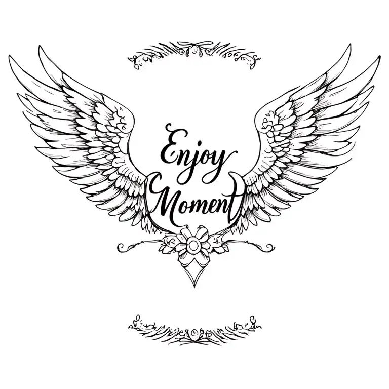 Create A Tattoo On The Back With Wings And The Inscription On The Spine Enjoy Every Moment