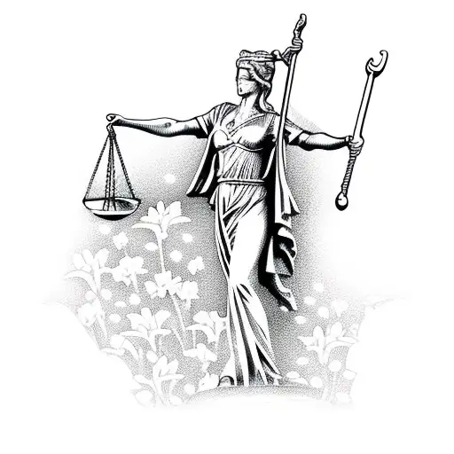 Pretty Lady Justice Statue With Lilys