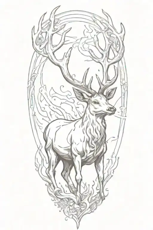 White Stag With Antlers On Fire