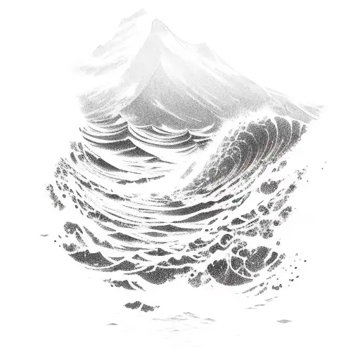An Ocean Wave Crashing Against A Rocky Cliff With A Mysterious Underwater Creature Lurking