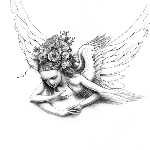 Fallen Angel With Flowers In Background For Forearm