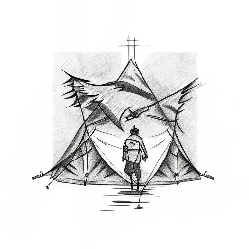 A Sketch Style Tattoo Of A Scout Camping With A Crow