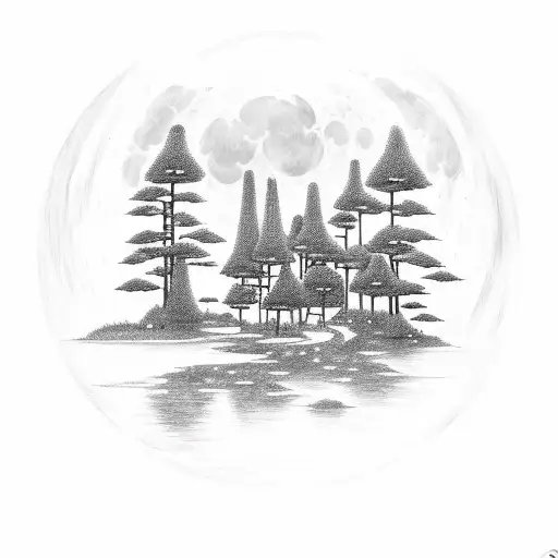 A Studio Ghibli-inspired Scene Of A Magical Moonlit Forest With Floating Planets