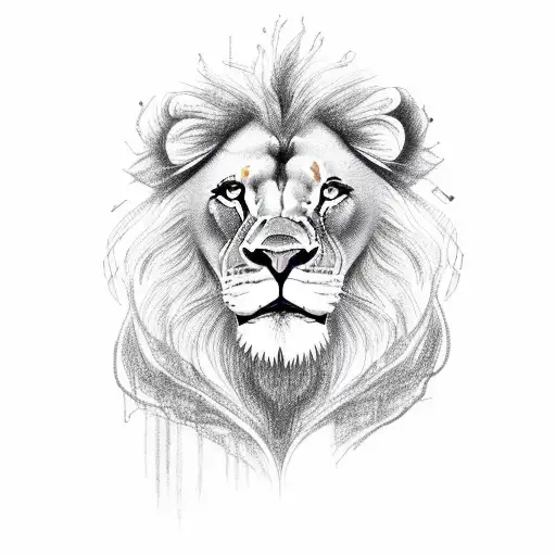 Half Drawed Heart Connected With Lion