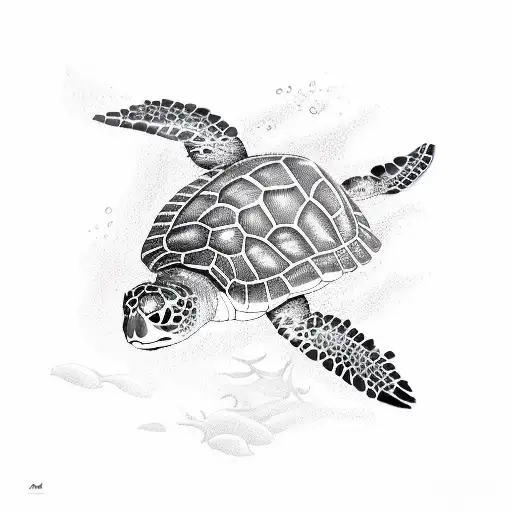 A Detailed Sketch Of A Sea Turtle Swimming
