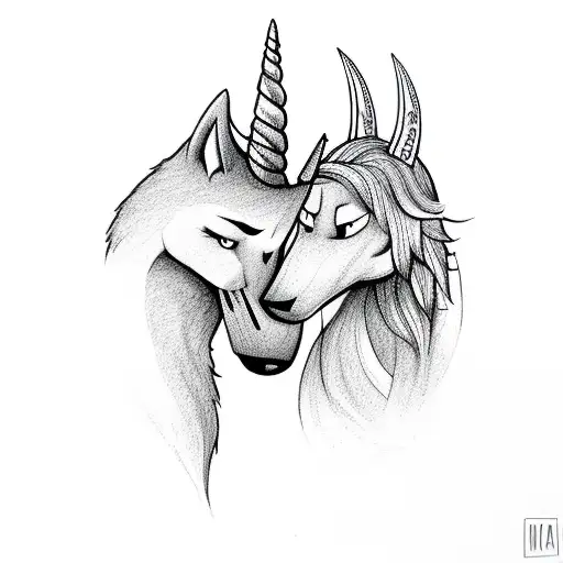 A Unicorn And A Wolf Loving Each Other