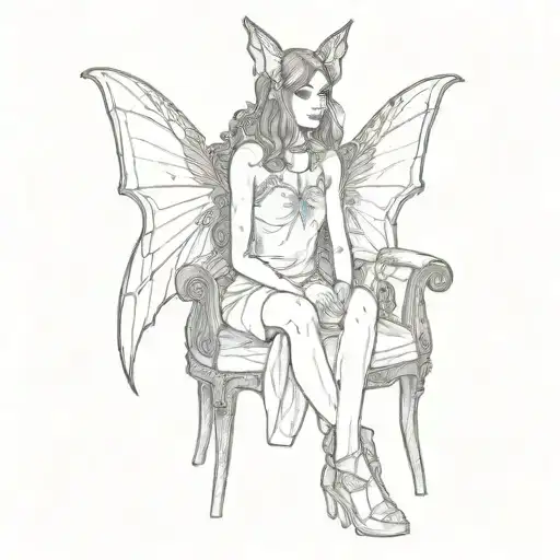A Girl Sitting On A Chair With Bat Wings