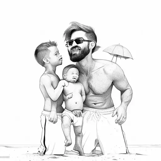 Father And Two Sons On Beach