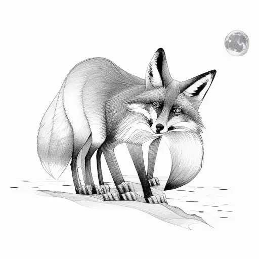 Fox Against The Background Of The Forest And The Moon