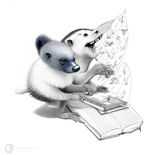 Honey Badger With A Book Chasing A Butterfly