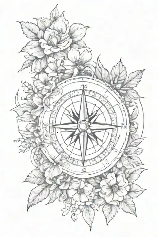Compass And Flowers Intertwined