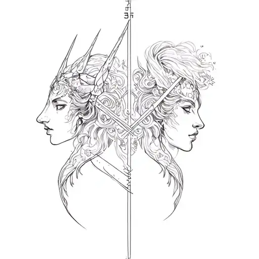 Line Gemini And Sagittarius Tattoo Design