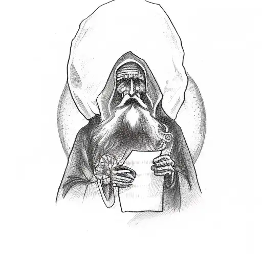 Sketch Tattoo Of The Hermit Inside Of A Tarot Card