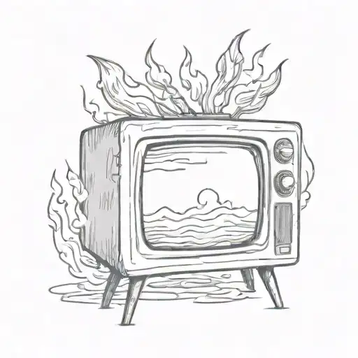 Retro Tv With Realistic Fire On It