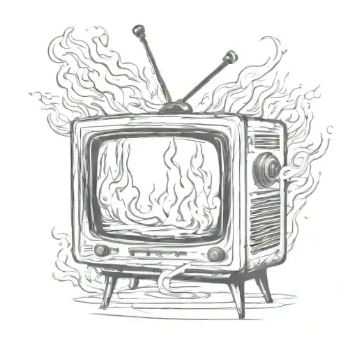 Retro Tv With Realistic Fire On It