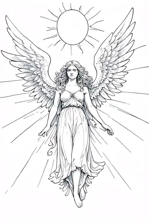 Angel With Resting Wings And Sun Beams Shining