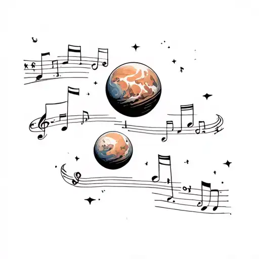 Small Tattoos Of The Planet Mars Powered By A Musical Note