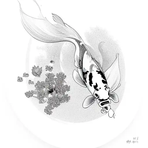 Koi Fish With Flowers