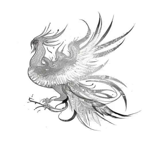 A Silhouette Of A Dancer Leaping With Phoenix Feathers Trailing Behind