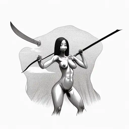 Nude Black Woman Full Body With Katana
