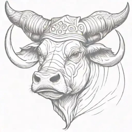 A Bull With A Sumurai Hat On The Head