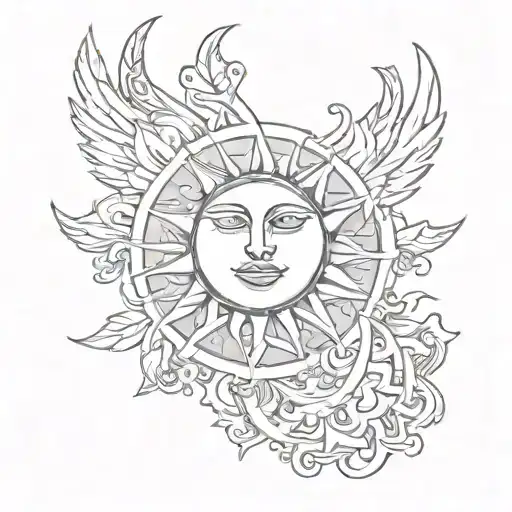 Neo Traditional Sun And Moon Semi Colon Integrated