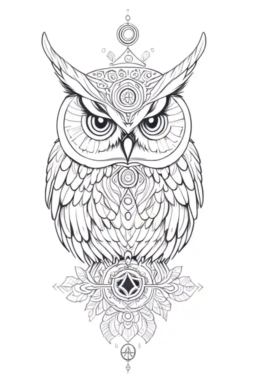 Owl And Chakra Symbols And Peace Sign