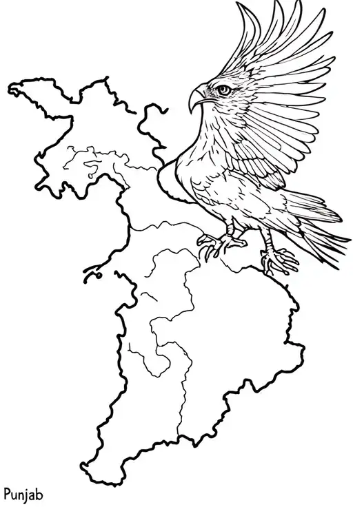 Outline Of United Punjab Map With A Hawk's Side View And Some Punjabi Idea