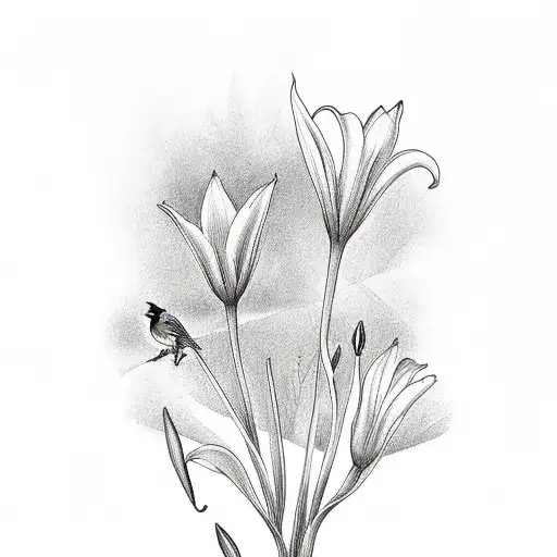 Lillies Of The Valley With A Finch And Cardinal