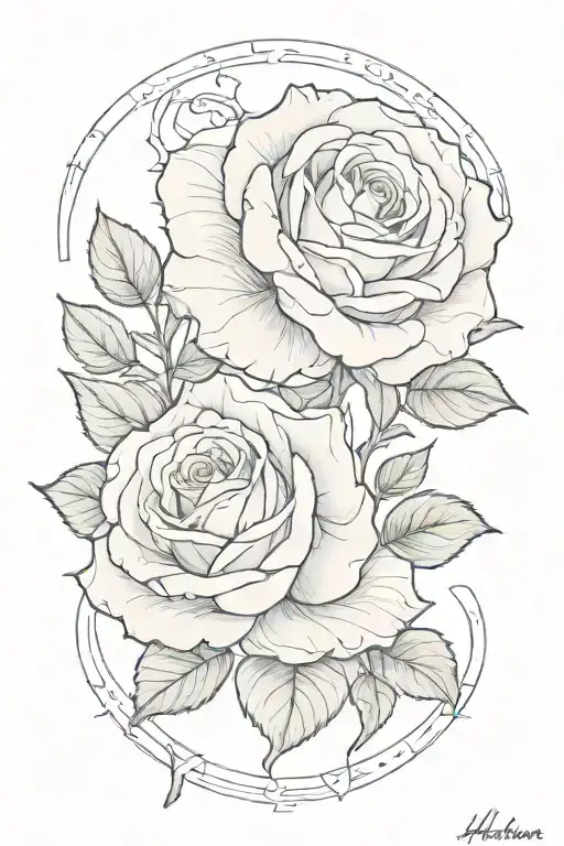 Two Roses With Names Hidden Within The Design 'Hunter' And 'Hudson'