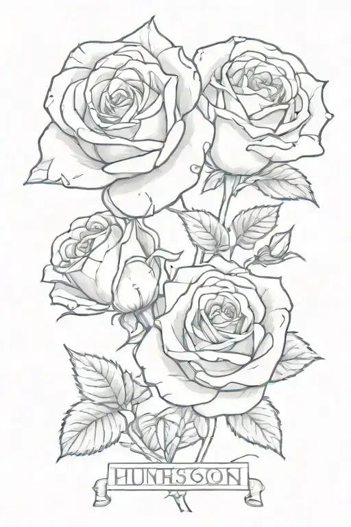 Two Roses With Names Hidden Within The Design 'Hunter' And 'Hudson'