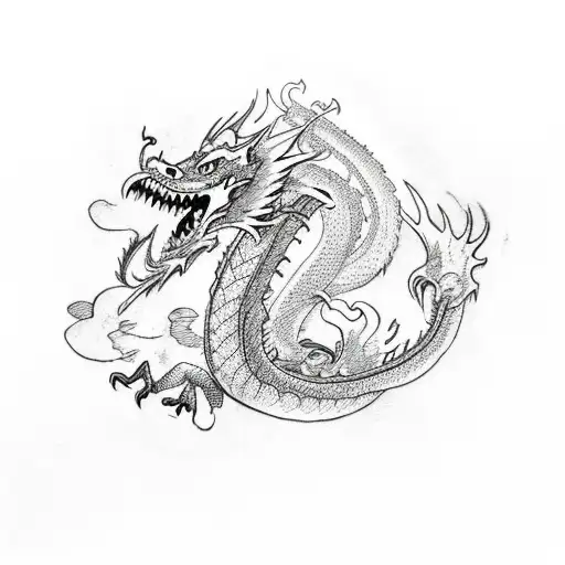 A Sketch-style Tattoo Of A Dragon Surrounded By A Collage Of Animals