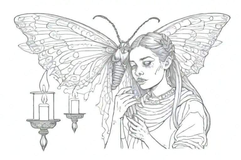 Moth Girl Staring At A Candle Burning